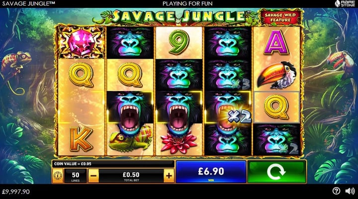 Comodín ganador con multiplicador en Savage Jungle